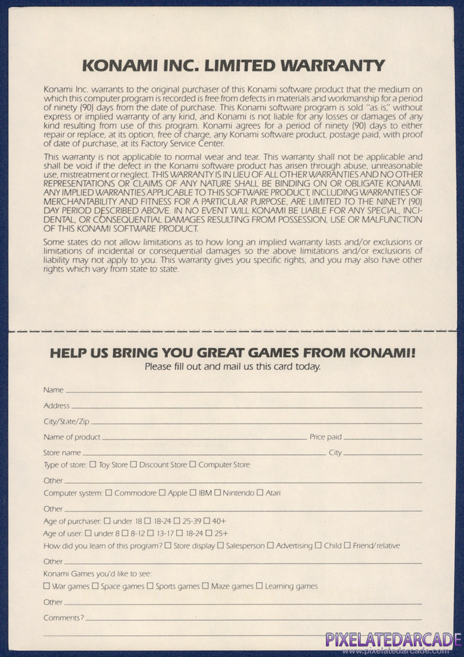 Gradius Package Contents: Warranty registration card - Inside Gradius Package Contents: Warranty registration card - Inside