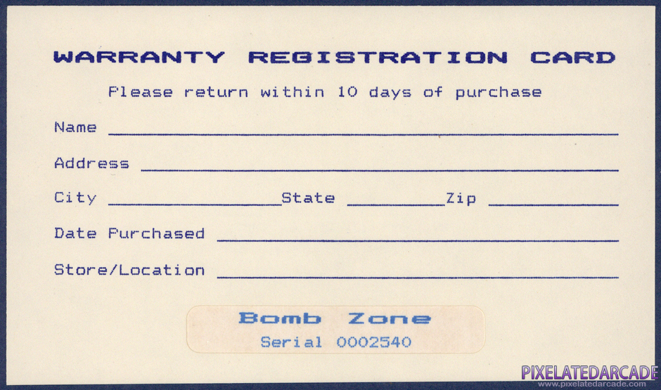Bomb Zone Package Contents: Warranty registration card - Back Bomb Zone Package Contents: Warranty registration card - Back