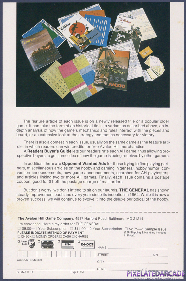 Computer Foreign Exchange Package Contents: Avalon Hill The General magazine flyer - Back