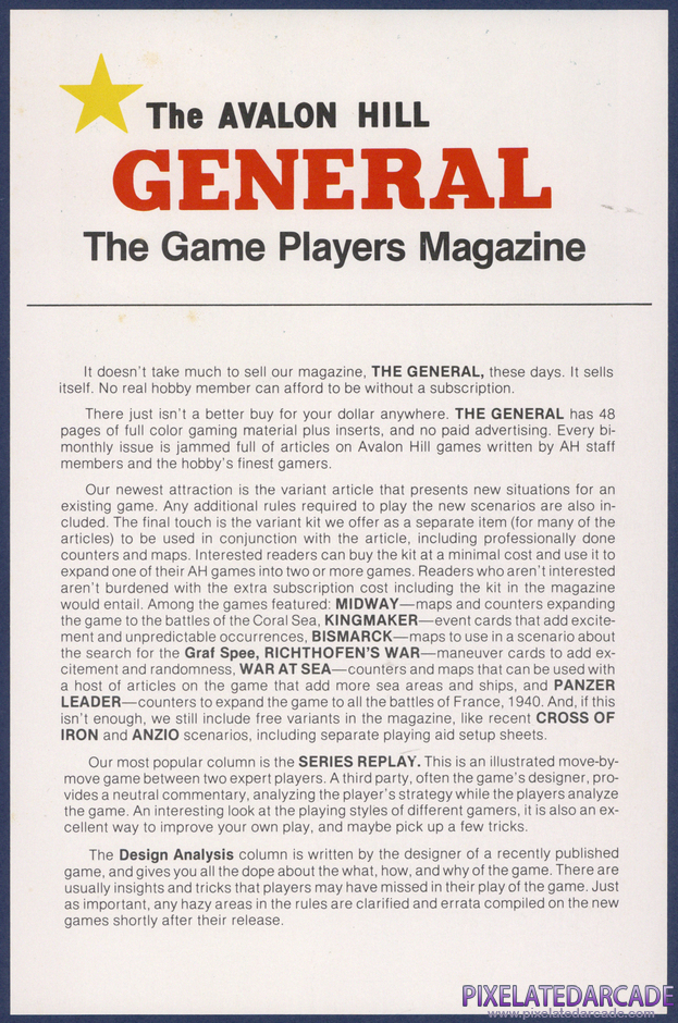 Computer Foreign Exchange Package Contents: Avalon Hill The General magazine flyer - Front