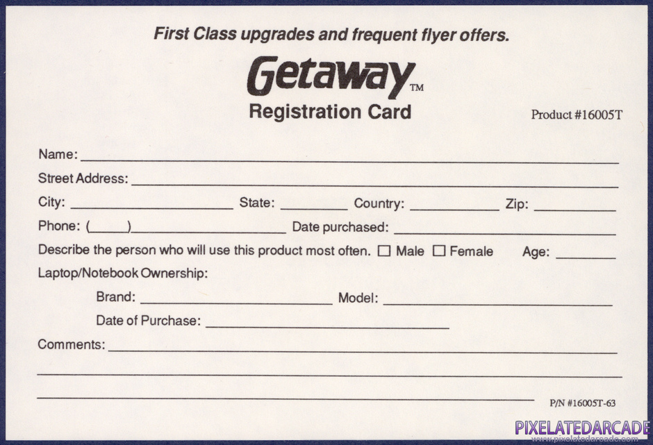 Getaway Package Contents: Warranty registration card - Back Getaway Package Contents: Warranty registration card - Back