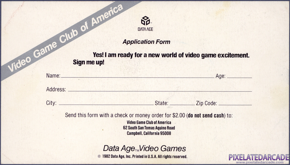 Airlock Package Contents: Data Age club registration card - Back