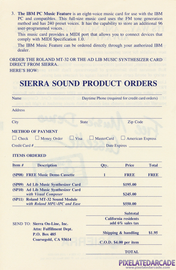 Space Quest III: The Pirates of Pestulon Package Contents: Sierra sound card demo offer - Page 3