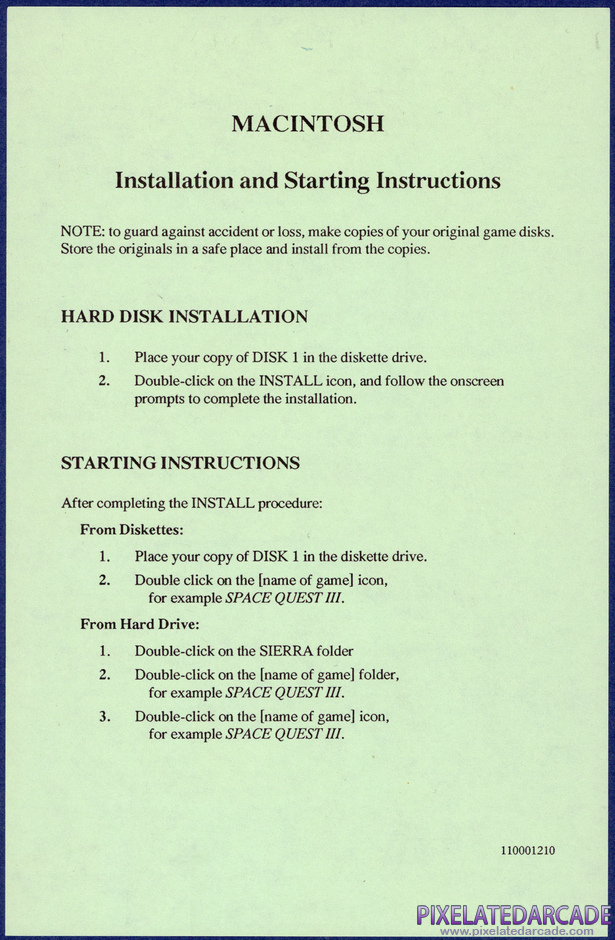 Space Quest III: The Pirates of Pestulon Package Contents: Macintosh version addendum