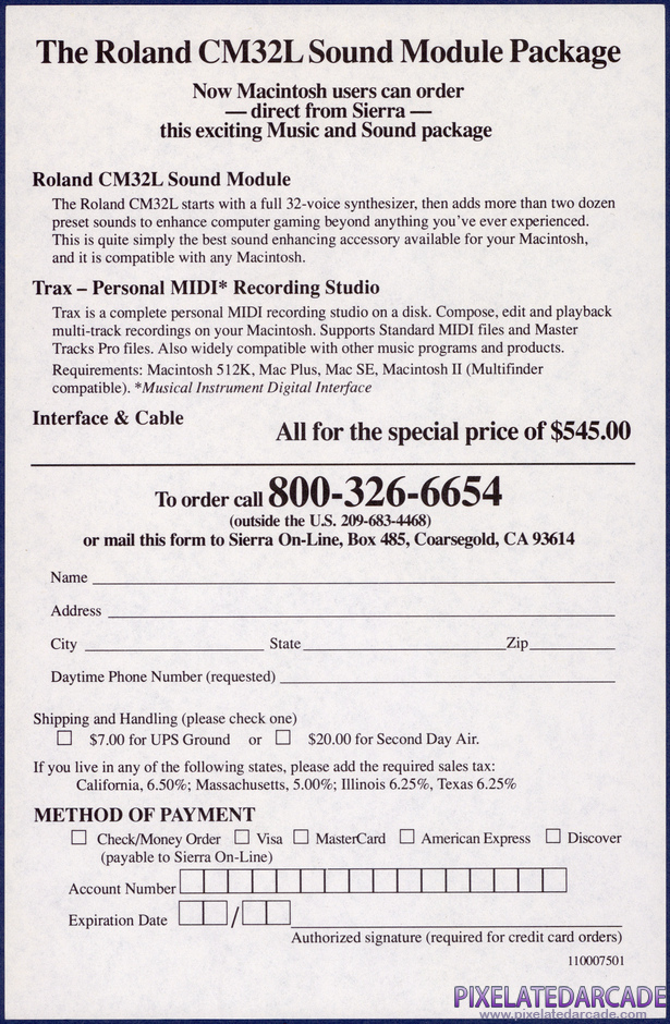 Space Quest III: The Pirates of Pestulon Package Contents: Roland CM32L flyer