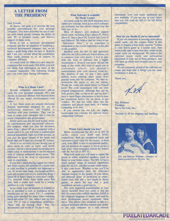Space Quest III: The Pirates of Pestulon Package Contents: Sierra sound card advertisement Space Quest III: The Pirates of Pestulon Package Contents: Sierra sound card advertisement