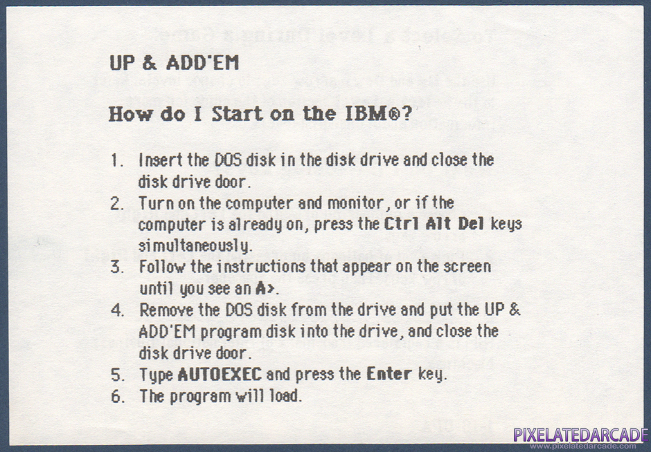 Up & Add 'Em Package Contents: IBM version addendum - Front Up & Add 'Em Package Contents: IBM version addendum - Front