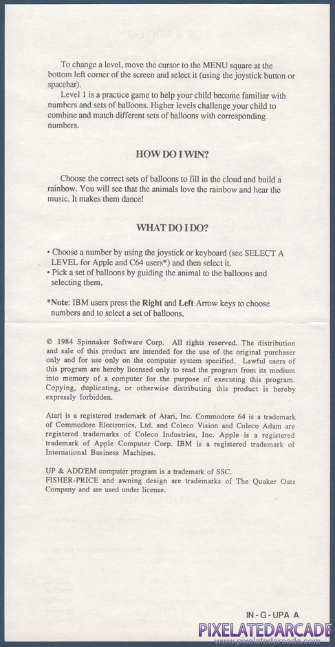 Up & Add 'Em Package Contents: Instruction manual - Back