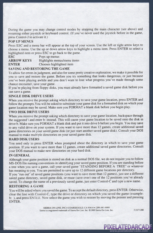 Space Quest II: Chapter II - Vohaul's Revenge Package Contents: 3-D Animated Adventure Game reference card - Back Space Quest II: Chapter II - Vohaul's Revenge Package Contents: 3-D Animated Adventure Game reference card - Back