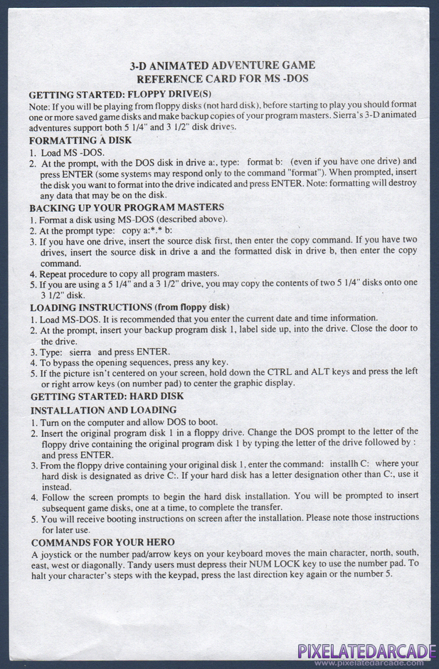 Space Quest II: Chapter II - Vohaul's Revenge Package Contents: 3-D Animated Adventure Game reference card - Front Space Quest II: Chapter II - Vohaul's Revenge Package Contents: 3-D Animated Adventure Game reference card - Front
