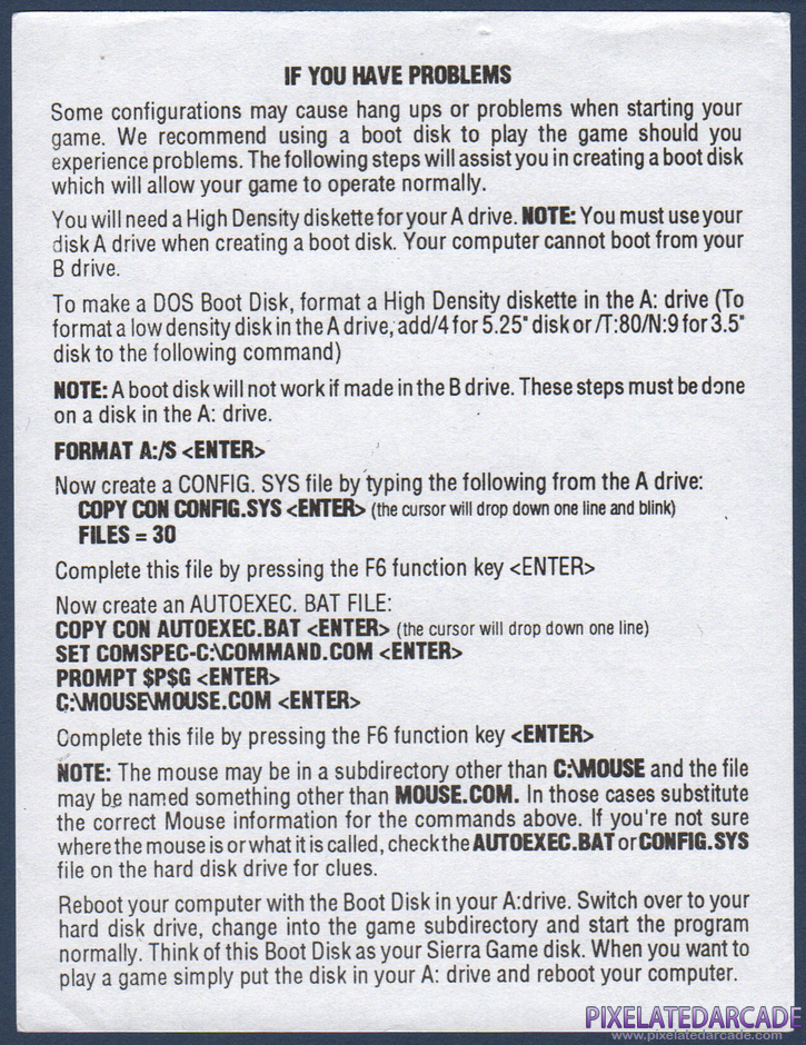 Space Quest II: Chapter II - Vohaul's Revenge Package Contents: Technical addendum card Space Quest II: Chapter II - Vohaul's Revenge Package Contents: Technical addendum card