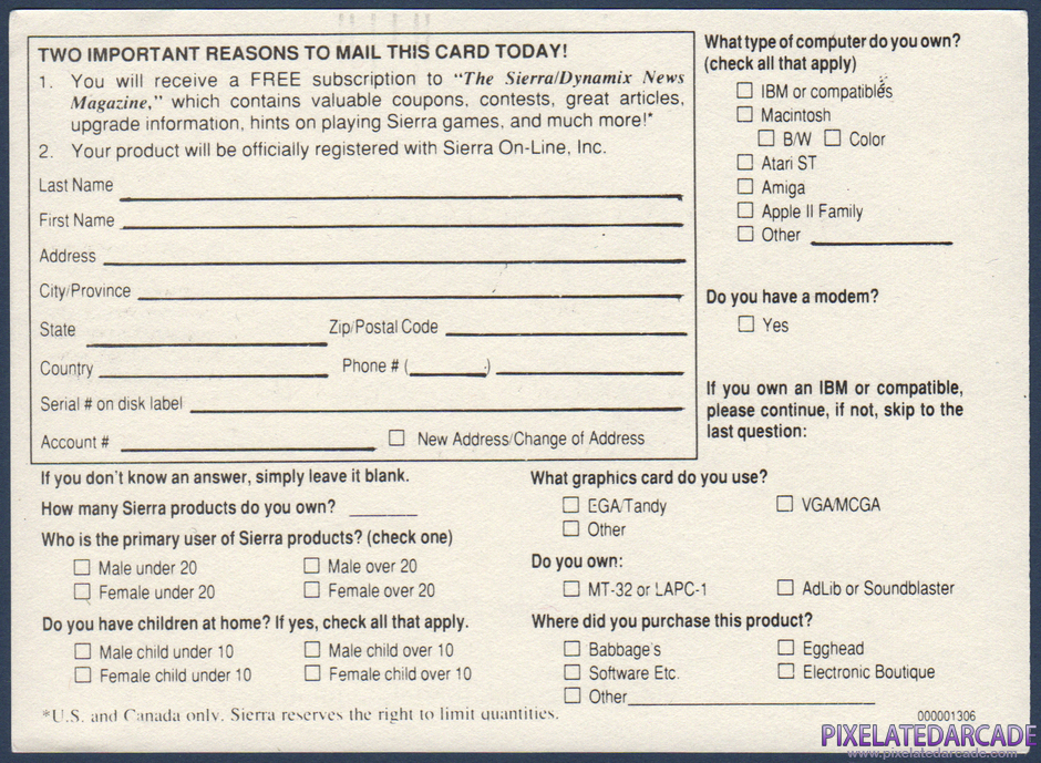Space Quest II: Chapter II - Vohaul's Revenge Package Contents: Warranty registration card - Back Space Quest II: Chapter II - Vohaul's Revenge Package Contents: Warranty registration card - Back