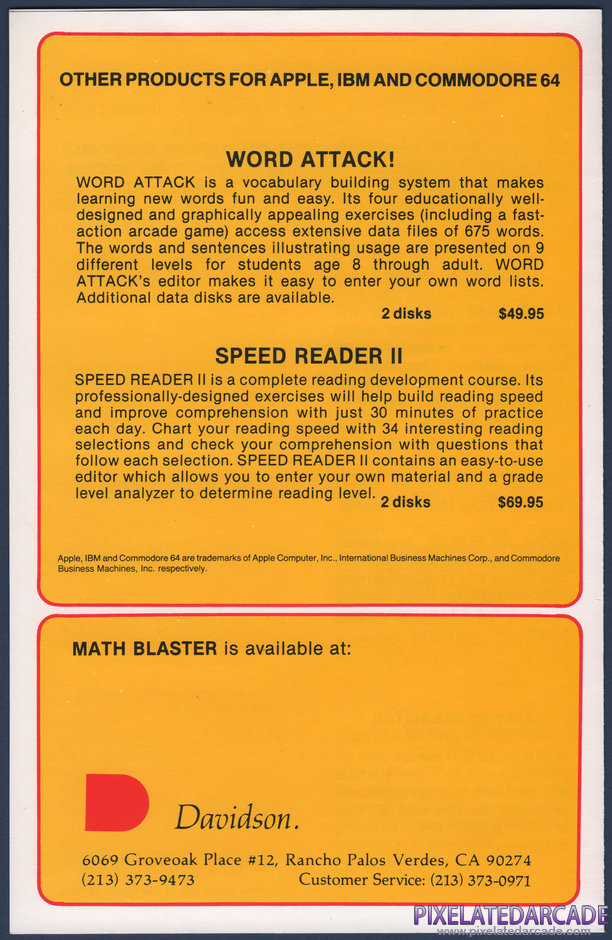 Word Attack! Package Contents: Math Blaster advertisement - Back Word Attack! Package Contents: Math Blaster advertisement - Back