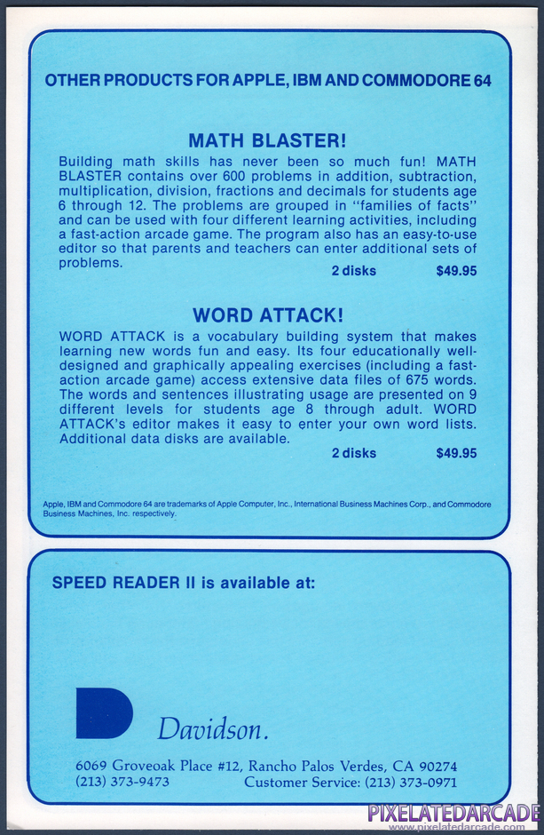 Word Attack! Package Contents: Speed Reader II advertisement - Back Word Attack! Package Contents: Speed Reader II advertisement - Back