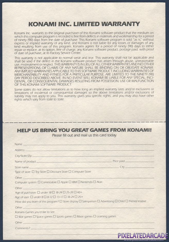 Rush'n Attack Package Contents: Warranty registration card - Back Rush'n Attack Package Contents: Warranty registration card - Back