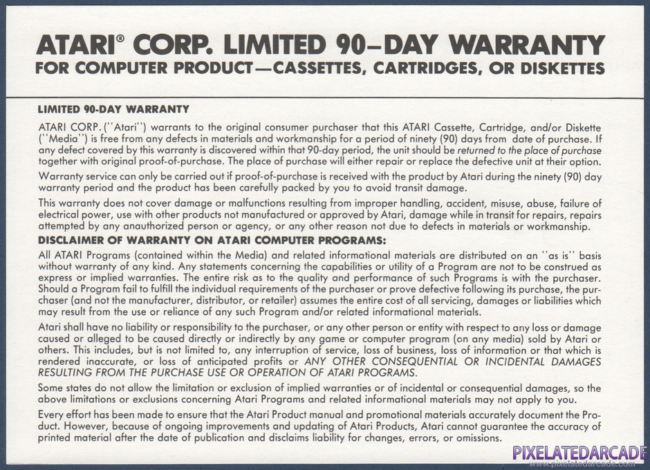 Karateka Package Contents: Warranty information card - Back Karateka Package Contents: Warranty information card - Back