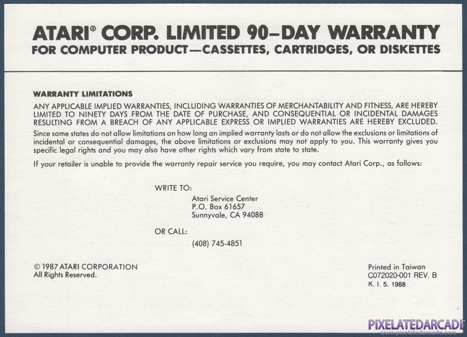 Karateka Package Contents: Warranty information card - Front Karateka Package Contents: Warranty information card - Front