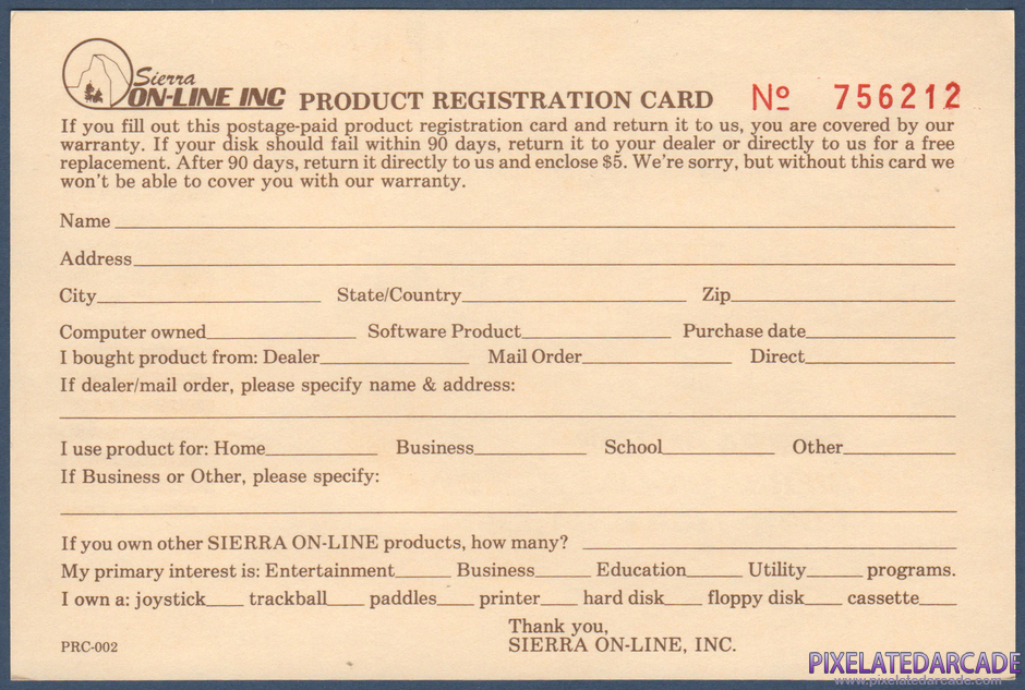 Crossfire Package Contents: Warranty registration card - Back