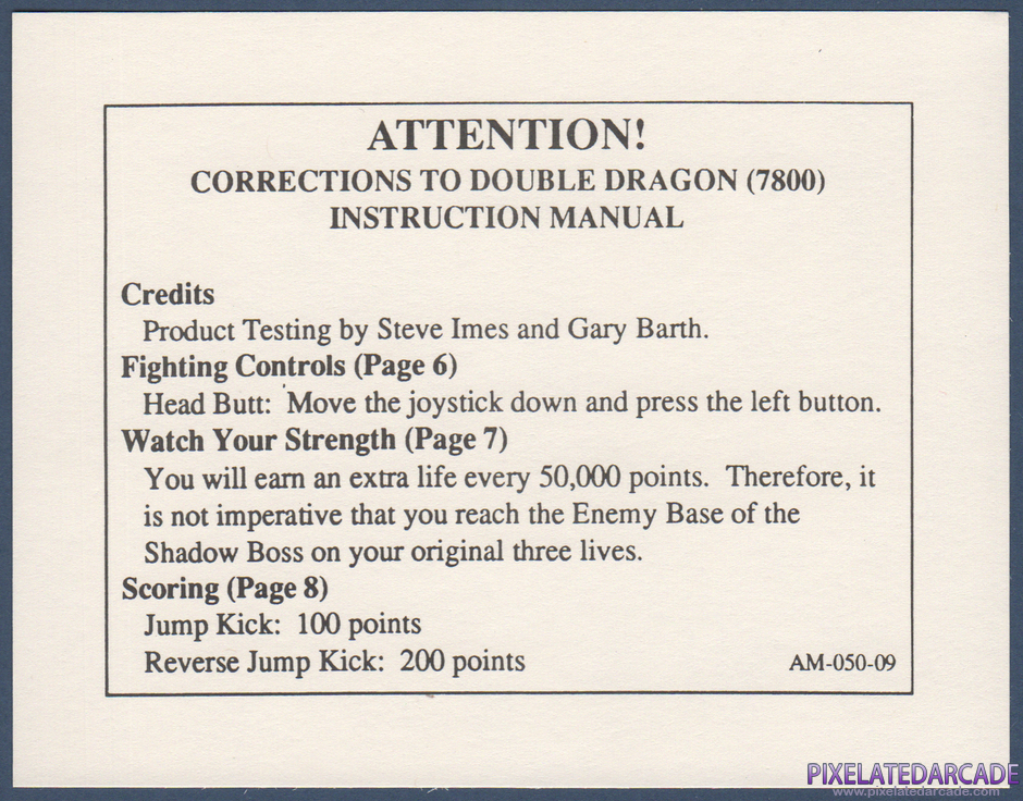 Double Dragon Package Contents: Instruction manual addendum - Scan Double Dragon Package Contents: Instruction manual addendum - Scan