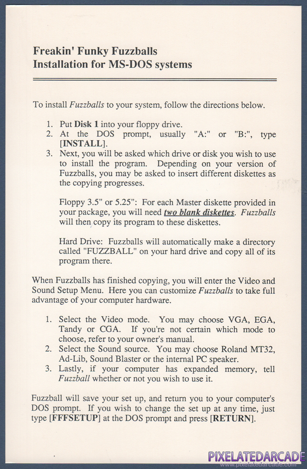 Freakin' Funky Fuzzballs Package Contents: Installation instructions - Front Freakin' Funky Fuzzballs Package Contents: Installation instructions - Front
