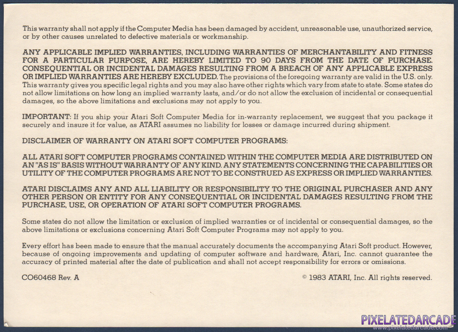 Defender Package Contents: Warranty information card - Back