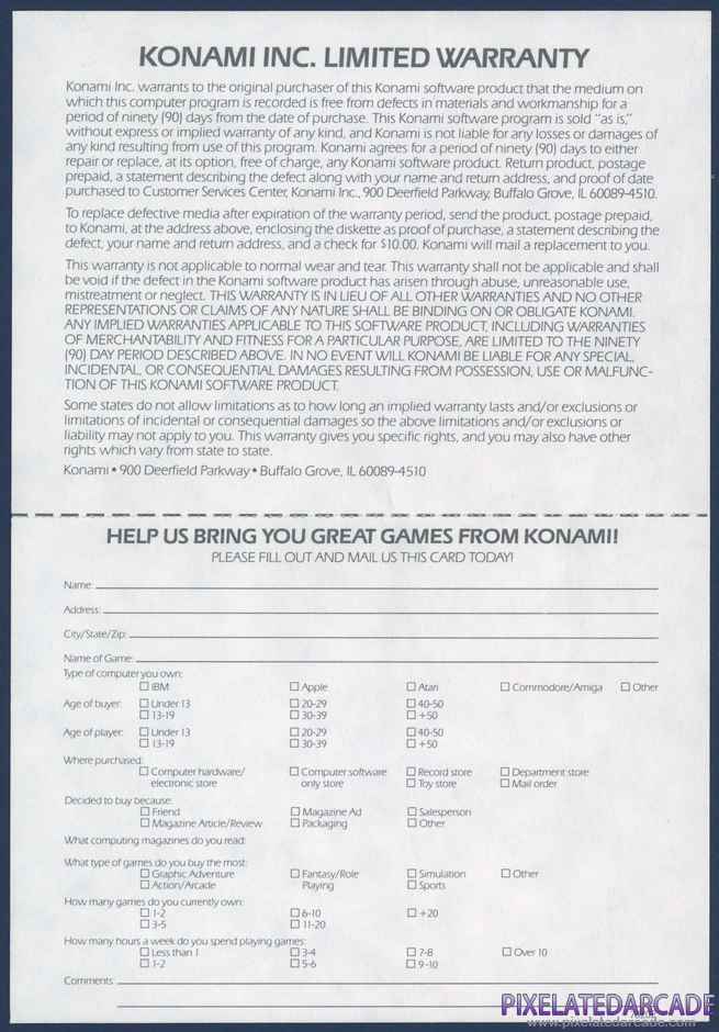 Super Contra Package Contents: Warranty registration card - Back Super Contra Package Contents: Warranty registration card - Back