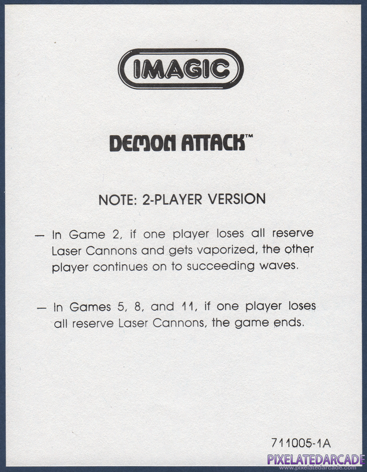 Demon Attack Package Contents: Instruction manual addendum Demon Attack Package Contents: Instruction manual addendum