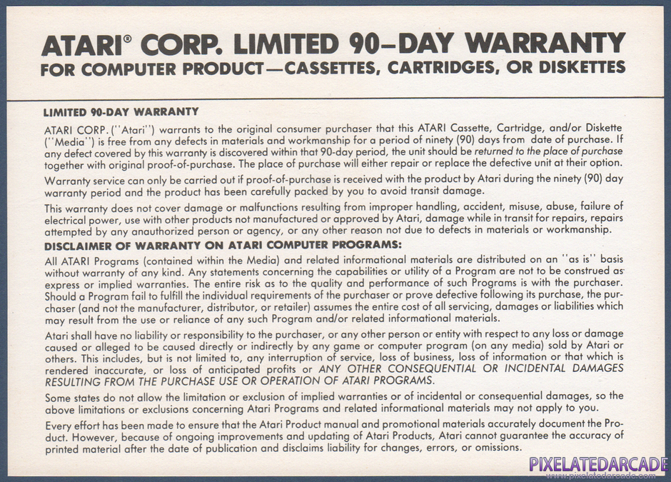 Dig Dug Package Contents: Warranty information card - Back Dig Dug Package Contents: Warranty information card - Back