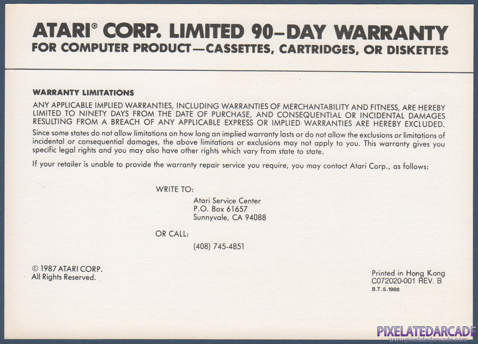 Dig Dug Package Contents: Warranty information card - Front Dig Dug Package Contents: Warranty information card - Front
