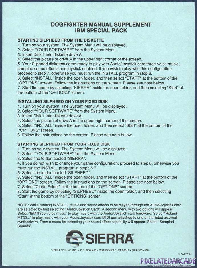 Silpheed Package Contents: IBM Special Pack addendum Silpheed Package Contents: IBM Special Pack addendum