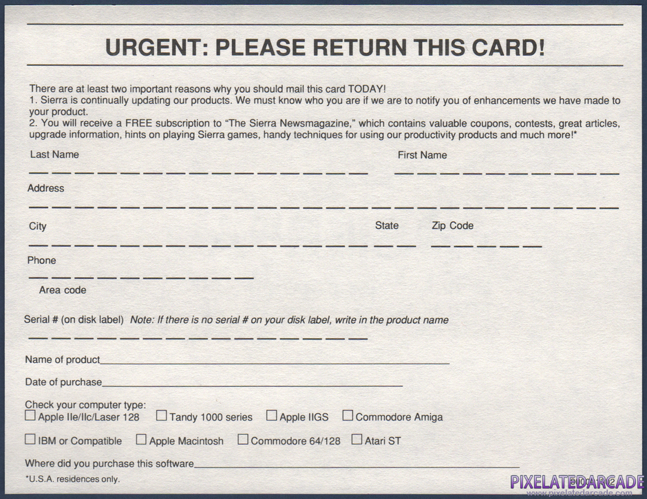 Silpheed Package Contents: Warranty registration card - Back Silpheed Package Contents: Warranty registration card - Back