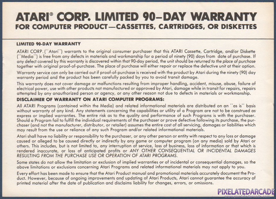 Donkey Kong Package Contents: Warranty information card - Back Donkey Kong Package Contents: Warranty information card - Back