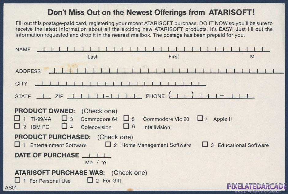 Donkey Kong Package Contents: Product registration card - Back