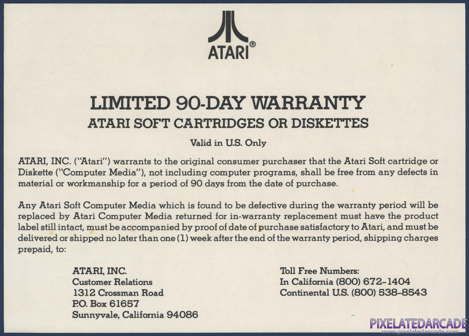 Donkey Kong Package Contents: Warranty information card - Front Donkey Kong Package Contents: Warranty information card - Front