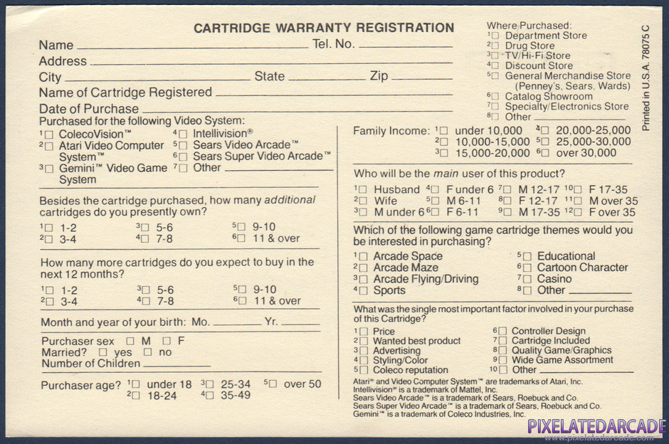 Donkey Kong Package Contents: Warranty registration card - Back Donkey Kong Package Contents: Warranty registration card - Back