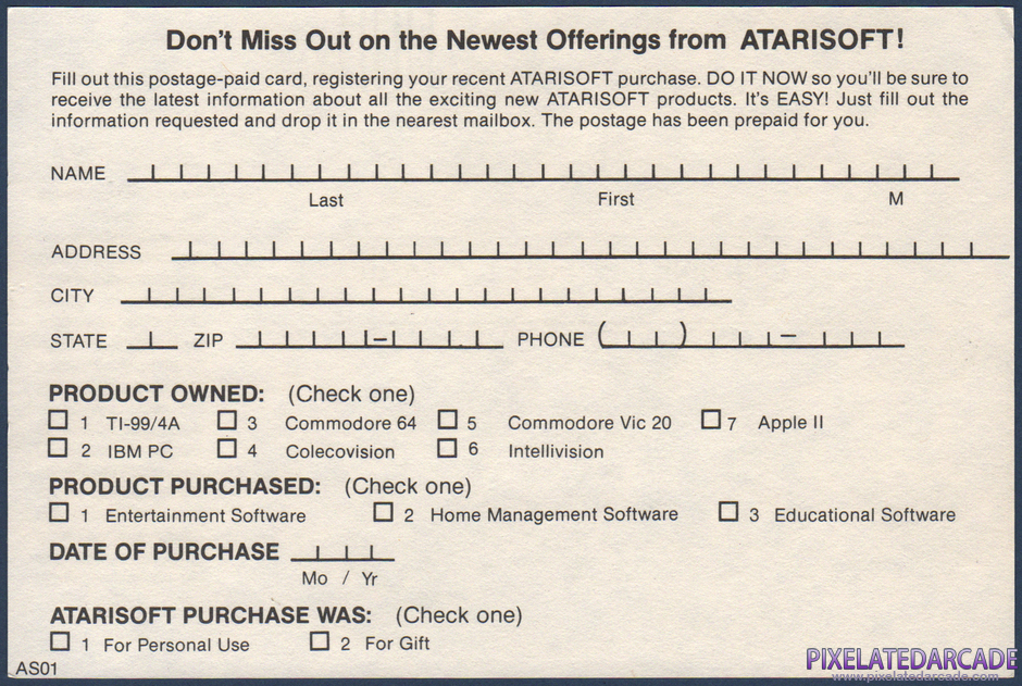 Donkey Kong Package Contents: Product registration card - Back