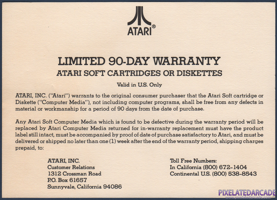 Donkey Kong Package Contents: Warranty information card - Front