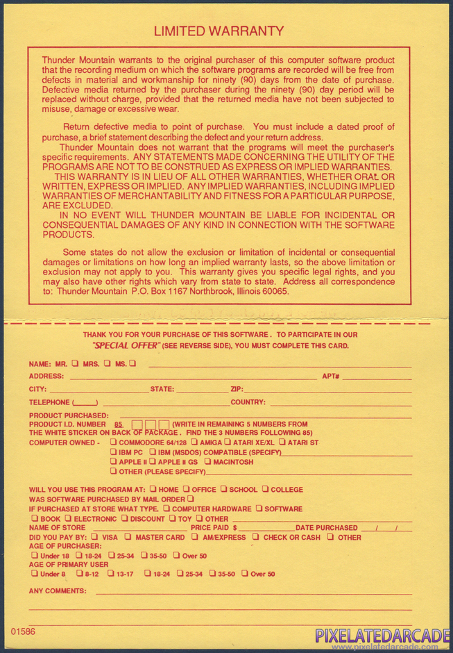 Top Gun Package Contents: Warranty registration card - Back Top Gun Package Contents: Warranty registration card - Back