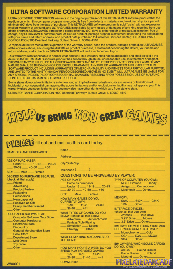 Metal Gear Package Contents: Warranty registration card - Back Metal Gear Package Contents: Warranty registration card - Back