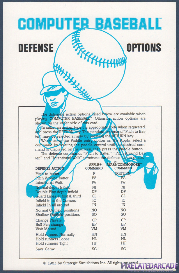 Computer Baseball Package Contents: Offense and defense options card - Back Computer Baseball Package Contents: Offense and defense options card - Back
