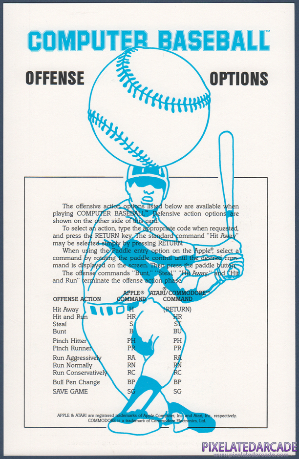 Computer Baseball Package Contents: Offense and defense options card - Front Computer Baseball Package Contents: Offense and defense options card - Front