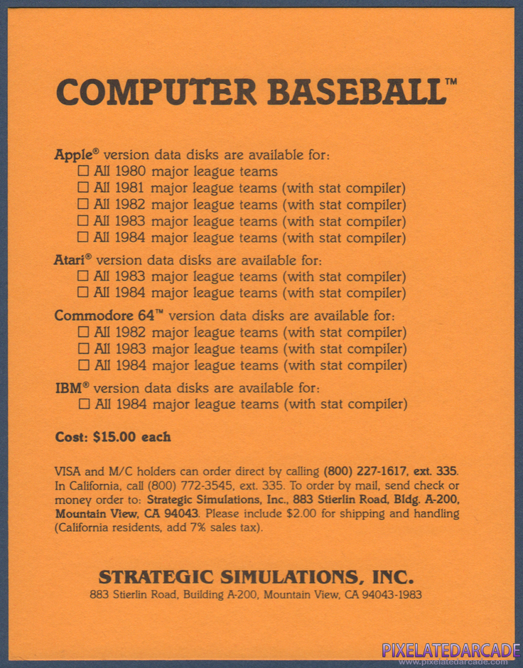 Computer Baseball Package Contents: Computer Baseball add on disk order form Computer Baseball Package Contents: Computer Baseball add on disk order form
