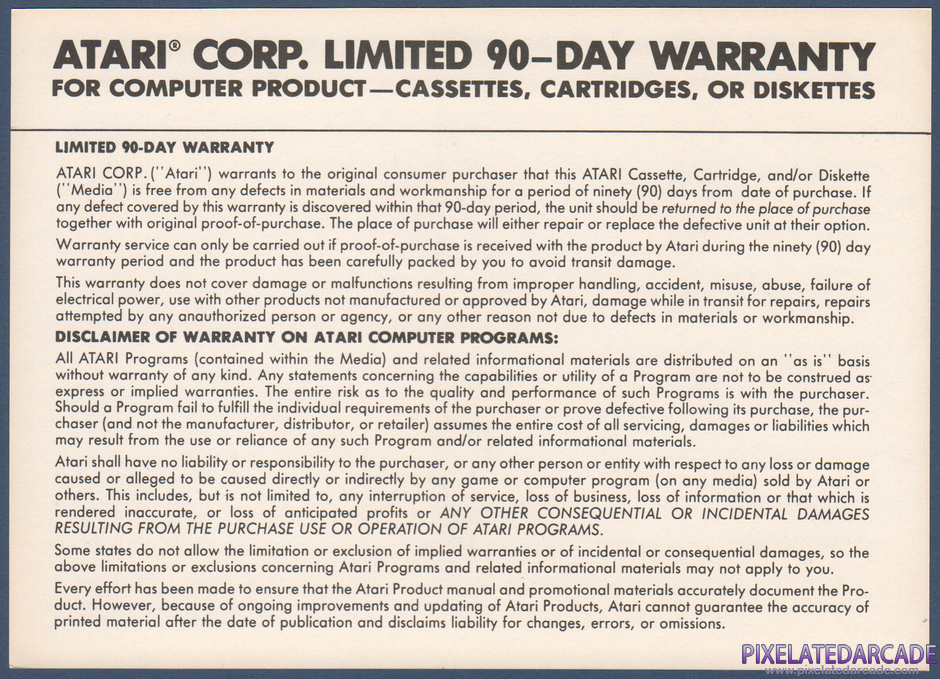 Pole Position II Package Contents: Warranty information card - Back Pole Position II Package Contents: Warranty information card - Back