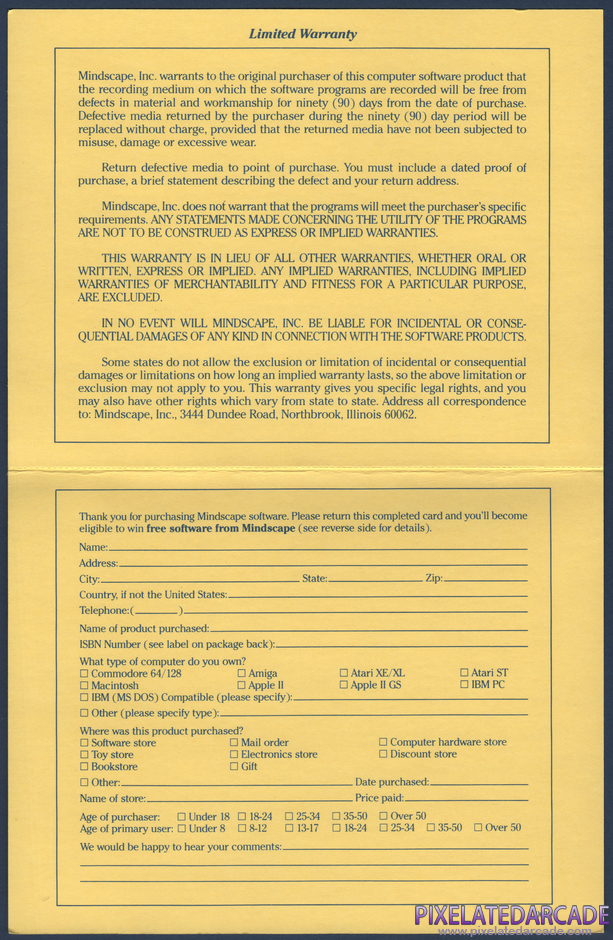 Pole Position II Package Contents: Warranty registration card - Inside Pole Position II Package Contents: Warranty registration card - Inside