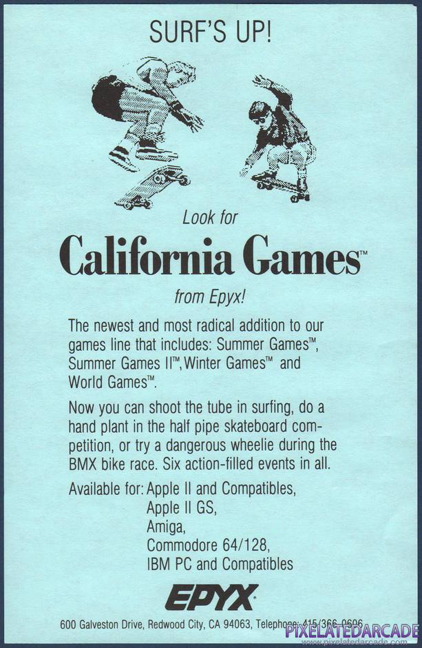 Impossible Mission II Package Contents: EPYX California Games advertisement Impossible Mission II Package Contents: EPYX California Games advertisement