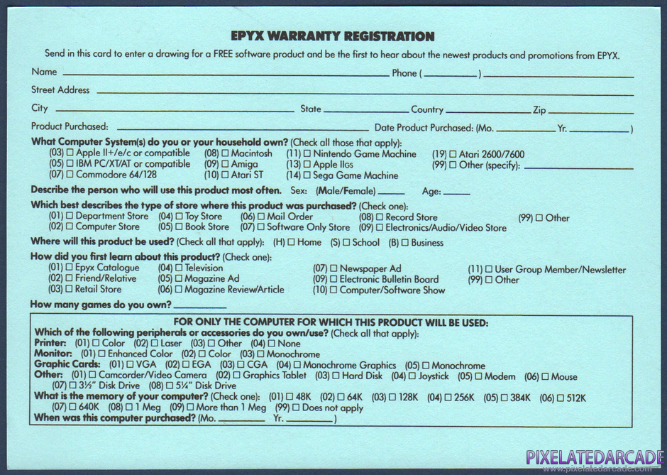 Impossible Mission II Package Contents: Warranty registration card - Back Impossible Mission II Package Contents: Warranty registration card - Back