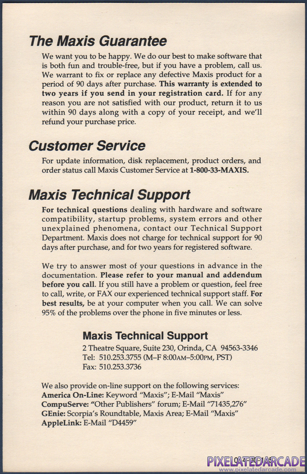 SimAnt: The Electronic Ant Colony Package Contents: Maxis welcome letter and information card - Back SimAnt: The Electronic Ant Colony Package Contents: Maxis welcome letter and information card - Back