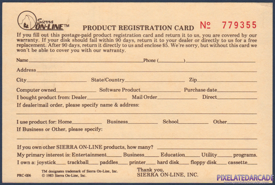 Frogger Package Contents: Warranty registration card - Back Frogger Package Contents: Warranty registration card - Back