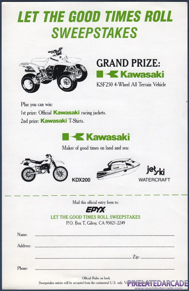 4x4 Off-Road Racing Package Contents: Epyx sweepstakes form - Front 4x4 Off-Road Racing Package Contents: Epyx sweepstakes form - Front