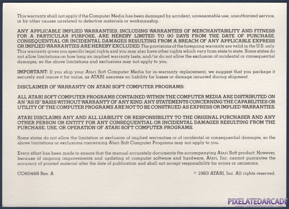 Galaxian Package Contents: Warranty information card - Back Galaxian Package Contents: Warranty information card - Back
